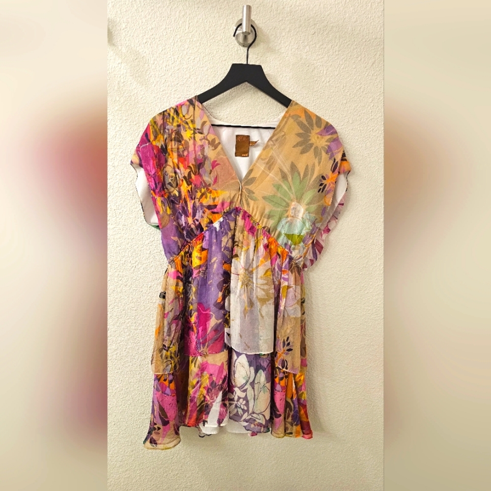 SAKS FIFTH AVE Floral Multicolor V-Neck Dress